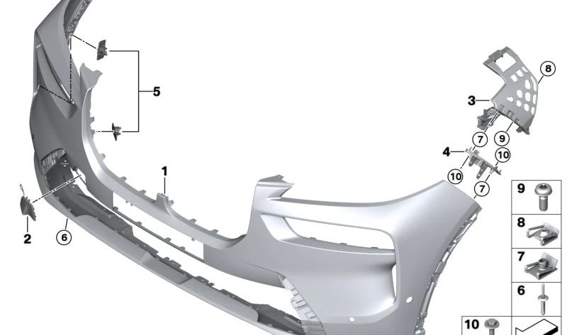 Paragolpes delantero imprimado OEM 51115A4F6E2 para BMW X7 G07. Pieza original BMW.