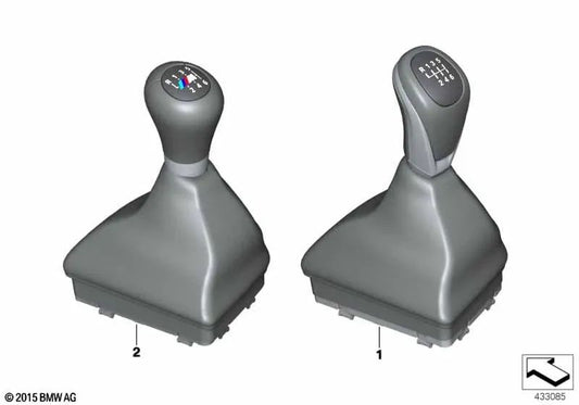 Botão de mudança de marcha de couro com fole/6 velocidades Perlganz Chrom OEM 25117642009 para BMW X1 F48, X1 F48 LCI, X2 F39. BMW genuíno.