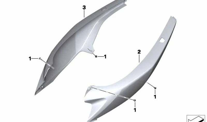 Acabamento traseiro esquerdo OEM 46637724899 para BMW Motorrad C 600 Sport, C 650 Sport. Originais BMW Motorrad.