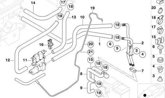 Manguera calefacción auxiliar doble OEM 64218379340 para BMW E39. Original BMW.