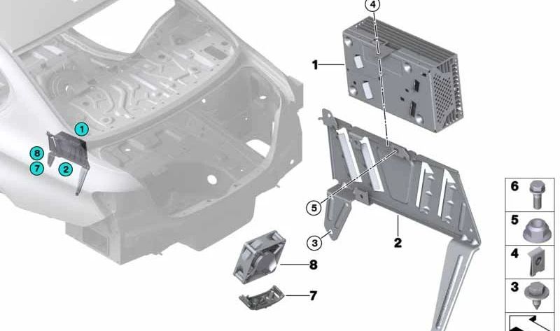 Soporte para amplificador de sonido OEM 65159285797 para BMW F16 y F86 (X6) modelos xDrive28i, xDrive30d, xDrive35i, sDrive35i. Original BMW.