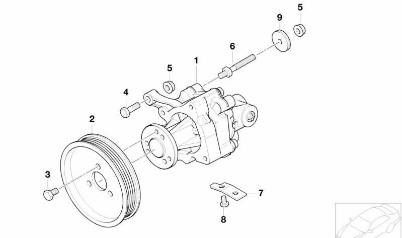 Polea de bomba de dirección asistida OEM 32421704636 para BMW E38 y E31. Original BMW.