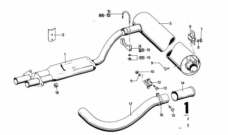 Silencioso delantero OEM 18121102836 para BMW E30, E34. Original BMW.