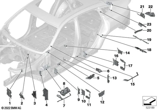 Left longitudinal support form part for BMW X5 F95, G05, G18 X6 F96, G06 X7 G07 (OEM 41127464391). Original BMW