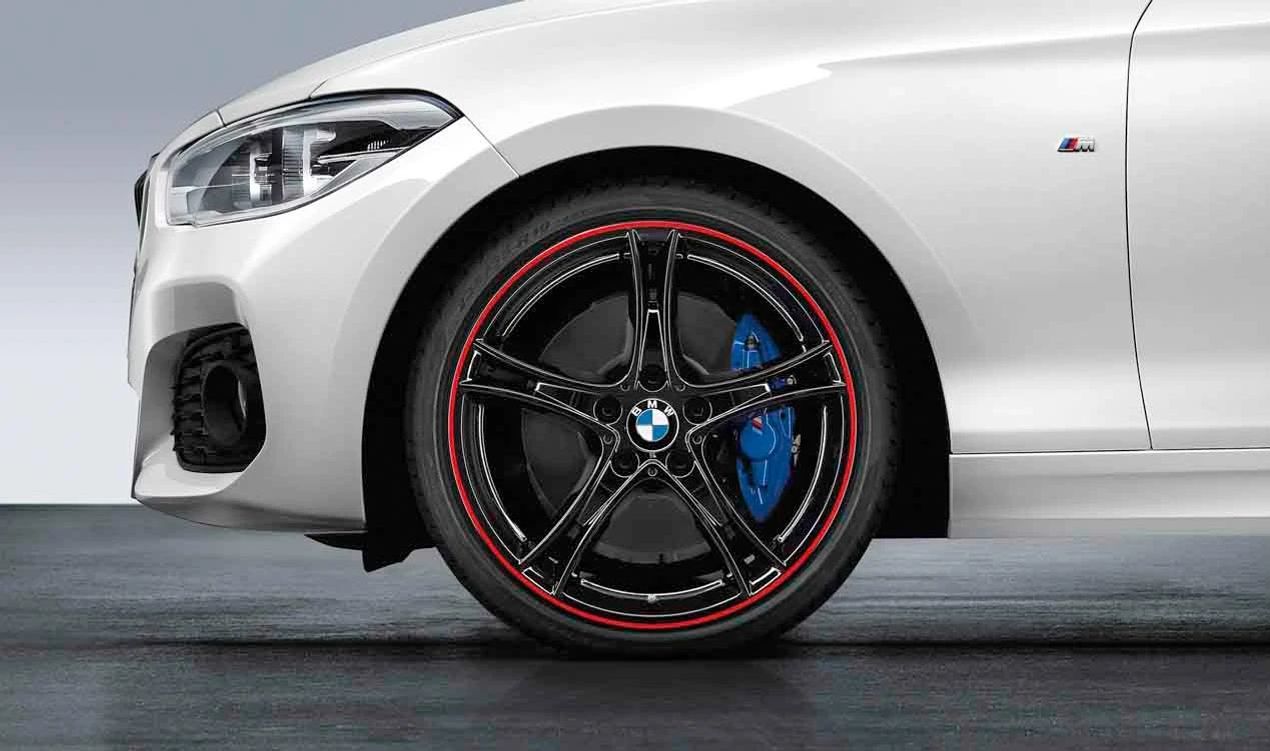Llantas de aleación 19" diseño Doble Radio 361 OEM 36116854609 para BMW F20, F21, F22, F23. Color negro con aro rojo. Para eje delantero. Original BMW.