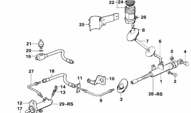 Tubería de embrague OEM 21521159619 para BMW E34. Original BMW.