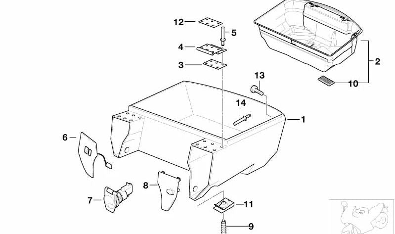 Parte inferior del baúl Top Case OEM 52537695648 para BMW Motorrad R1200GS LC, R1250GS, F850GS, F750GS, R1200RT, R1250RT, F900XR y más. Original BMW Motorrad.