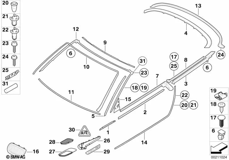 Junta de ventana trasera izquierda OEM 51377119095 para BMW 3' E93, E93 LCI. Original BMW.