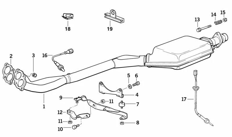 Soporte del sistema de escape OEM 18301728575 para BMW E36. Original BMW.