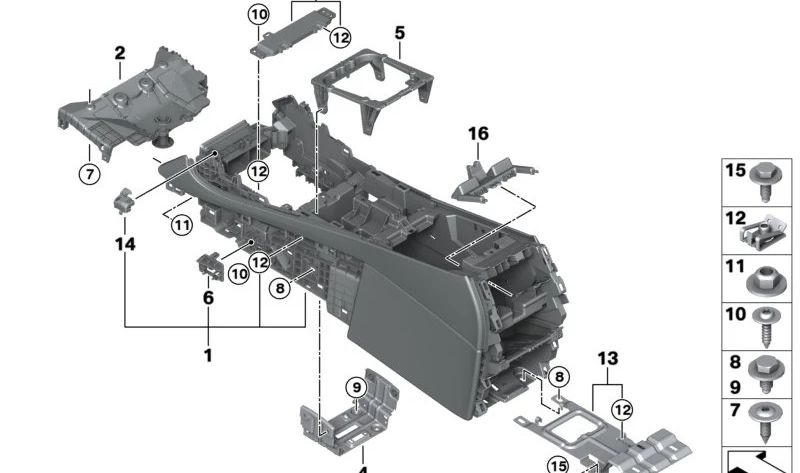 Soporte delantero revestimiento consola central OEM 51166825708 para BMW X5 (F95, F95N, G05, G05N), X6 (F96, F96N, G06, G06N) y X7 (G07, G07N, XM G09). Original BMW.