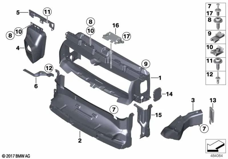 Suporte adicional do radiador superior esquerdo OEM 51647266167 para BMW F20, F21, F22, F30, F32... e muito mais. BMW genuíno.
