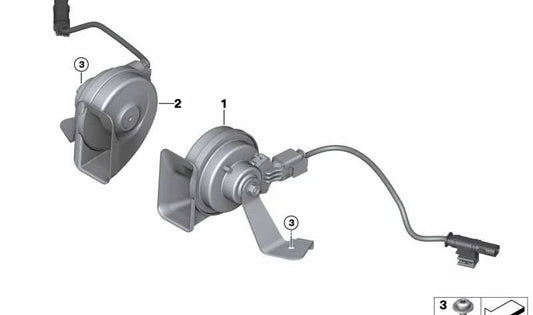 Claxon tono grave OEM 61338737035 para BMW F48 (X1). Recambio original BMW.