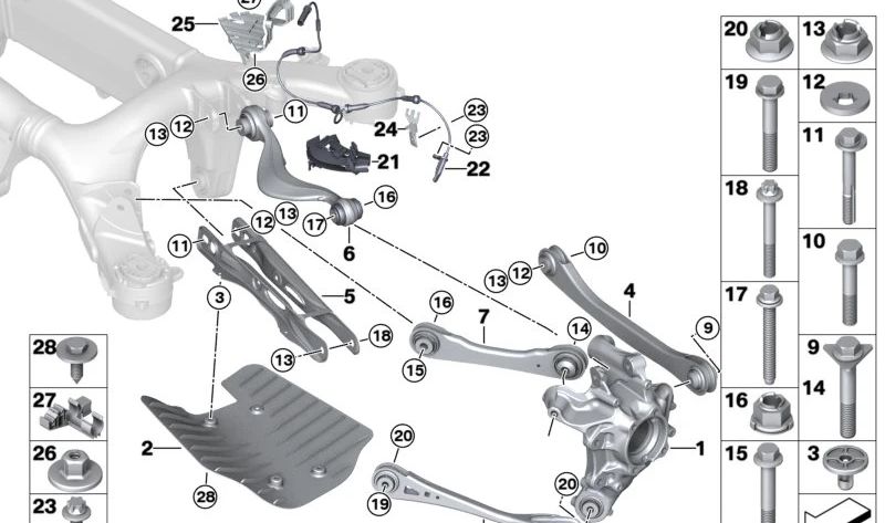Soporte sensor de aceleración trasero izquierdo OEM 37146883143 para BMW X5 {F95, F95N, G05, G05N, G18, G18N}, X6 {F96, F96N, G06N}, X7 {G07, G07N}, XM {G09}. Original BMW.