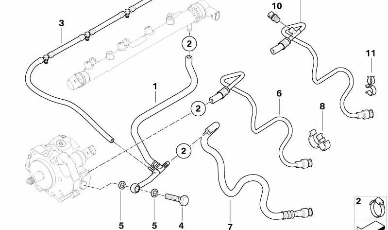 Tubo de entrada de combustible OEM 13537796774 para BMW E46. Recambio original BMW.