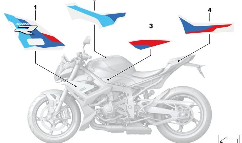 Decoración lateral trasera carenado derecho OEM 51149467536 para BMW Motorrad S 1000 R (K63). Original BMW Motorrad.