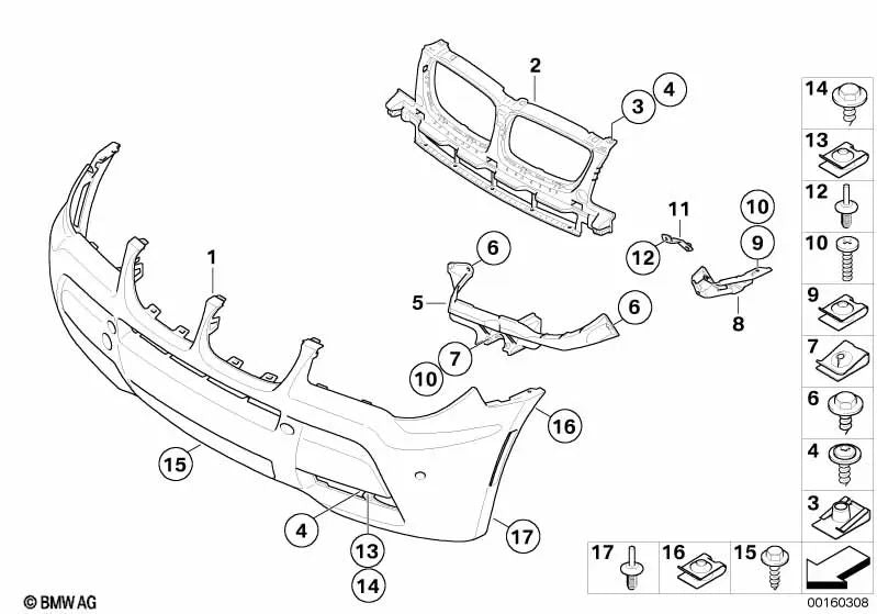 Revestimiento Parachoques imprimado delantero para BMW E83N (OEM 51113436454). Original BMW.