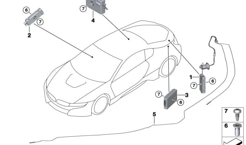 Amplificador de antena (Diversity) OEM 65209272871 para BMW i12 y i15 (modelos I12, I15, I82Z21, I82Z22, I82Z41, I82Z42, I82Z61, I82Z62). Original BMW.