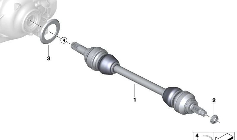 Palier trasero izquierdo OEM 33205A257A3 para BMW G60, G61, G70. Compatible con Serie 5 y Serie 7. Repuesto original BMW.