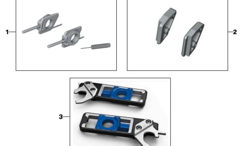 Jeu d'adaptateurs de béquille sport OEM 77259443164 pour motos BMW S 1000 R, S 1000 RR, M 1000 R. BMW Motorrad d'origine.