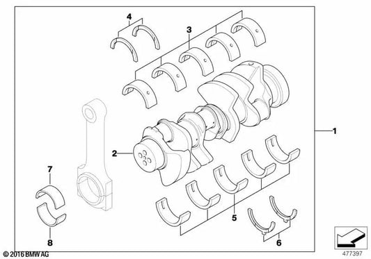 Cigüeñal sin casquillos de cojinete OEM 11211406198 para BMW E39 M5, Z8 E52. Original BMW.