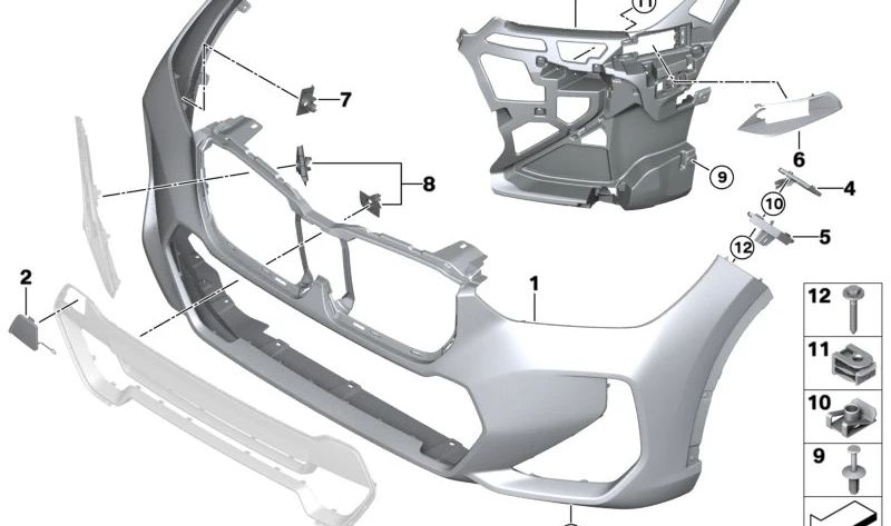 Guía soporte paragolpes izquierdo superior OEM 51119883589 para BMW X1 {U11, U12}. Recambio original BMW.