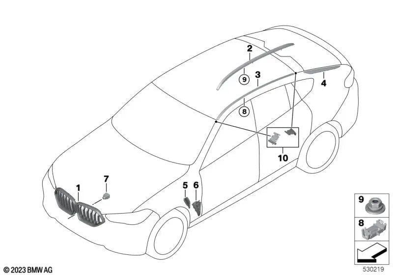 Front dekoratives Netz für BMW X5 F95 (OEM 51138079728). Original BMW