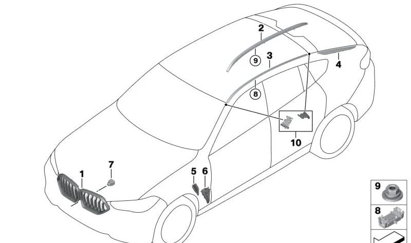 Rejilla Decorativa Frontal para BMW X5 F95 (OEM 51138079727). Original BMW