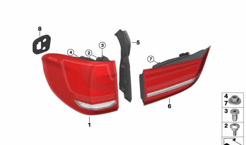 Rear Tailgate Light Lamp Left for BMW X5 F15, F85 (OEM 63217342233). Original BMW