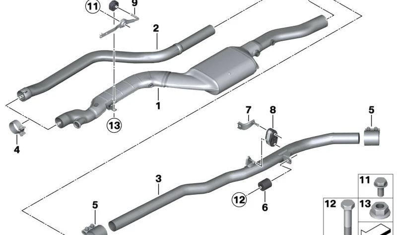 Soporte de goma silencioso OEM 18208513515 para BMW F07, F10, F11, G30, G31, F06, F12, F13, G11, G12, G14, G15, G16, F25, F26. Original BMW.
