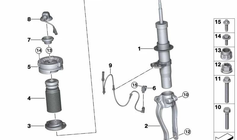 Amortiguador delantero derecho con EDC OEM 31307856896 para BMW F91 y F92. Original BMW.