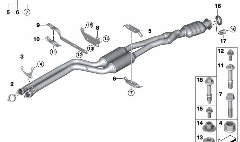 Abrazadera inferior escape OEM 18307550851 para BMW E90, E91, E92, E93, E84. Original BMW.