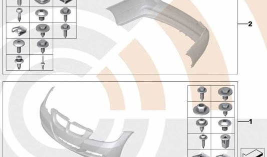 Kit soportes y piezas montaje paragolpes delantero OEM 51112410005 para BMW E90, E91, E92, E93. Compatible con versiones 316d y 316i. Original BMW.