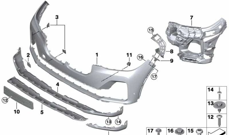 PARGOLPES ANTEIRO ANTERIOR DO ANTEREJO DE ESQUERDA ESQUERDA 51117458365 PARA BMW X7 G07 (XDRIVE30D, XDRIVE40D, XDRIVE40I, XDRIVE50I, XDRIVERM50D, XDRIVERM50I). BMW original.