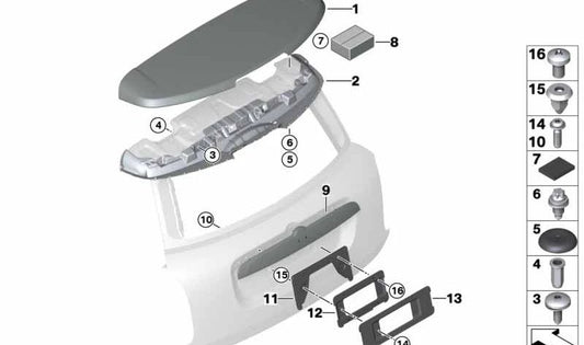 Juego de piezas de sujeción para spoiler trasero OEM 51627480745 para MINI Countryman F60, F60 LCI. Original MINI.