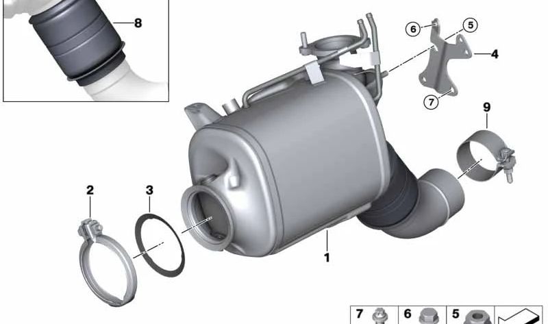 Decoupling element for BMW Series 3 G20, G21, Series 5 G30, G31, Series 6 G32, Series 7 G11, G12, Series 8 G14, G15, X3 G01, X4 G02, X5 G05, X6 G06, X7 G07 (OEM 18328581860). Genuine BMW