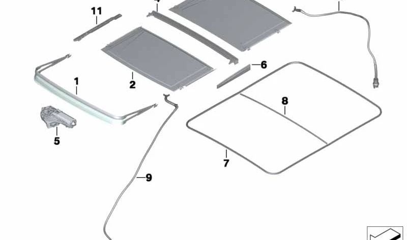 OEM 54108049082 anthracite Toit interne flottant pour BMW F11 et F11n avec toit panoramique. BMW d'origine.