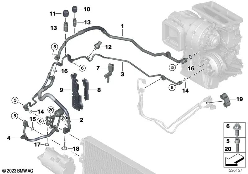 High pressure pipe from condenser to evaporator for BMW F45, F48, F49, F39 (OEM 64509365377). Original BMW.