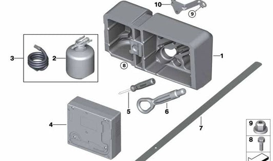 Bandeja contenedor para kit reparación neumáticos OEM 71106877568 para BMW F46 y F46N. Repuesto original BMW.