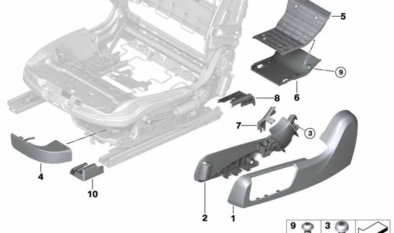 Soporte izquierdo de asiento OEM 52107228315 para BMW F33, F33N, F83, F83N, F06, F06N, F12, F12N, F13, F13N. Original BMW.