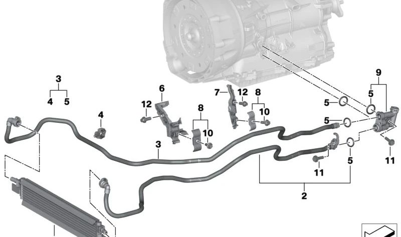 Supporto per tubi del refrigerante OEM 1727936450 per BMW G42 (218i, 220i, 230i, M240i) {tutti i modelli compatibili}. BMW originale.
