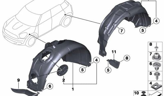 Placa deflectora trasera derecha OEM 51759802796 para MINI Countryman R60, Paceman R61. Original MINI.