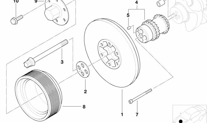 Amortiguador de vibraciones OEM 11231407327 para BMW E39. Original BMW.