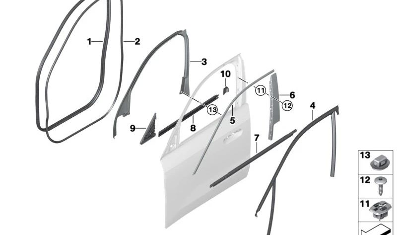 Cubierta exterior de puerta delantera derecha para BMW X1 U11 (OEM 51339451522). Original BMW