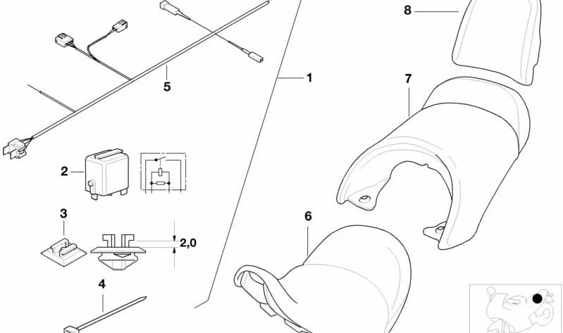 Respaldo trasero con calefacción OEM 52532347359 para BMW Motorrad K 1200 LT (K589). Original BMW Motorrad.