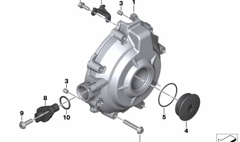 ALTERNATOR COVER OEM 11148404145 FOR BMW S 1000 XR (K69) motorcycles from 11/2019. Original BMW Motorrad.