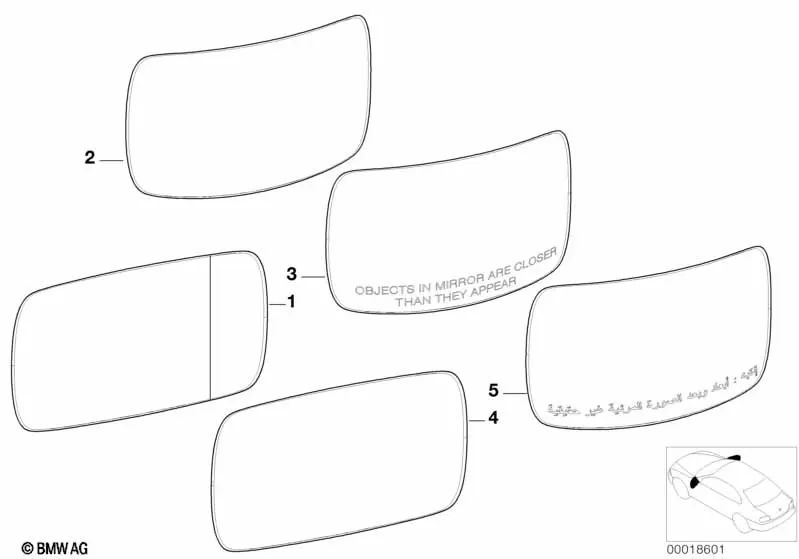 Right convex mirror glass with heating OEM 51168165111 for BMW 7 Series E38 (1994-2001). Genuine BMW.