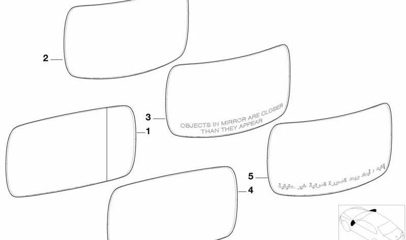 Vidro do espelho retrovisor direito aquecido OEM 51168247772 para BMW X5 E53. BMW originais.