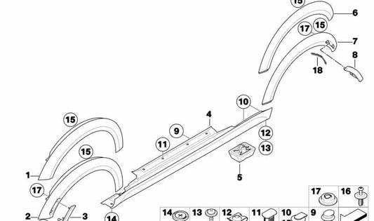Moldura pasarruedas trasera izquierda imprimada OEM 51777216069 para MINI R56, R56 LCI, Cabrio R57, Cabrio R57 LCI. Original MINI.