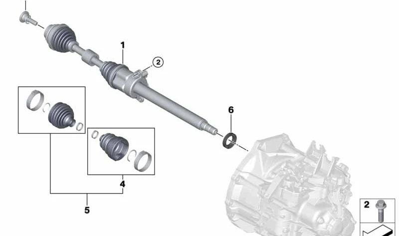 Árbol de salida derecho OEM 31605A2DFB8 para MINI F56, F55, Cabrio F57... y más. Original MINI.