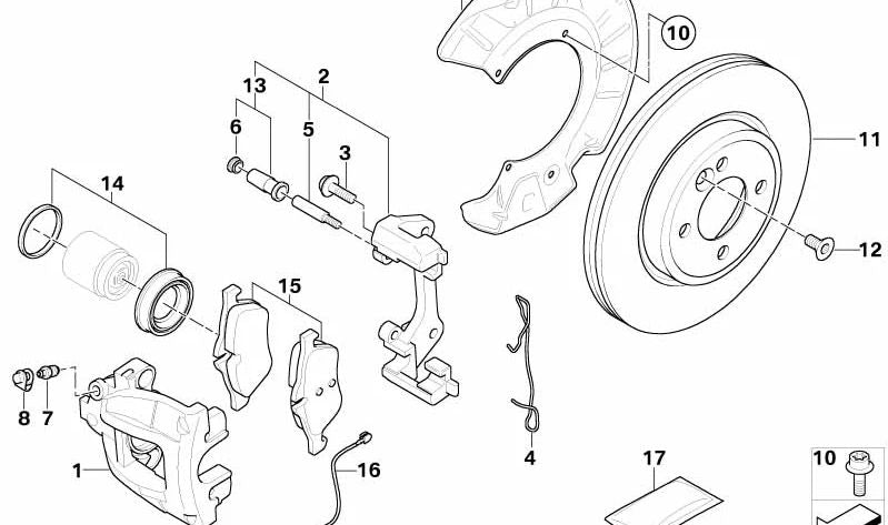 Caja para silla de freno delantera izquierda OEM 34116768457 para MINI R50, R52, R53. Original MINI.